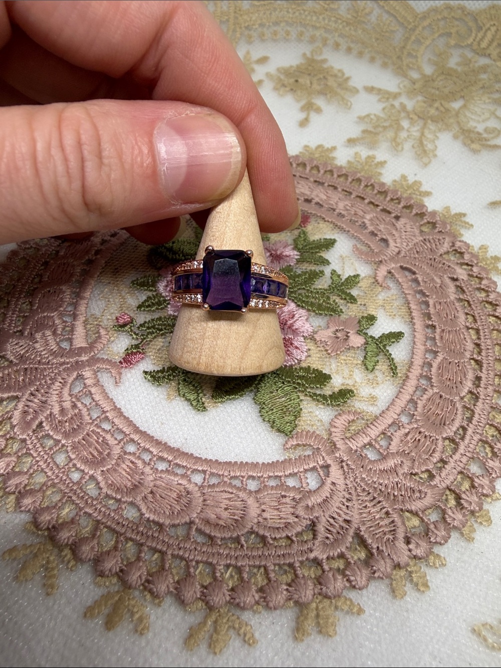 Custom Estate Amethyst Ring 18K Gold Over Sterling Silver | White Topaz Accents - Picture 7 of 10